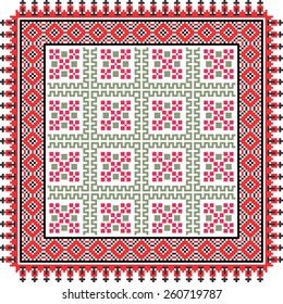 Vector art ethnic ornament with red and black elements of flowers and plants on white background