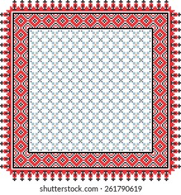 Vector art ethnic ornament with red and black elements of flowers and plants on white background