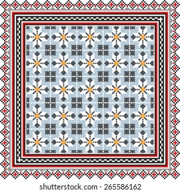 Vector art ethnic ornament with red and black elements of flowers and plants on white background