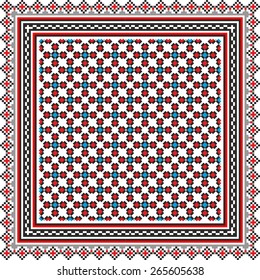 Vector art ethnic ornament with red and black elements of flowers and plants on white background