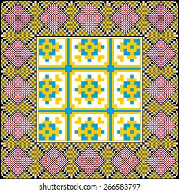 Vector art ethnic ornament with red and black elements of flowers and plants on white background
