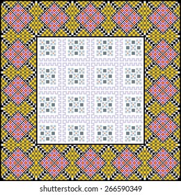 Vector art ethnic ornament with red and black elements of flowers and plants on white background