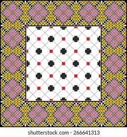 Vector art ethnic ornament with red and black elements of flowers and plants on white background