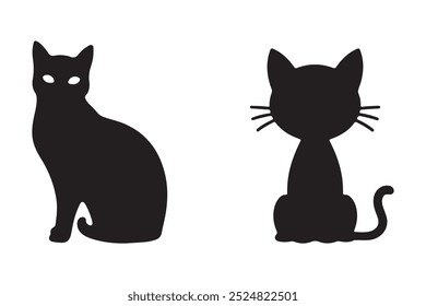 A arte vetorial apresenta uma ilustração simples de uma silhueta felina sentada em um design minimalista com um fundo branco