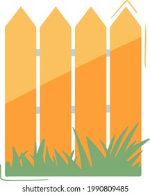 Vector art fence brown and green lawn for home and territory