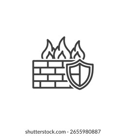 Arte vetorial do ícone de firewall com um escudo e chamas