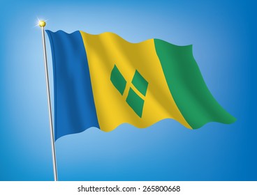 Vector art flags waving illustration: Saint Vincent and the Grenadines