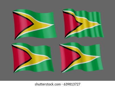 Vector art flags waving illustration: Guyana