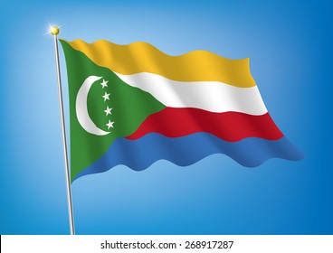 Vector art flags waving illustration:Comoros