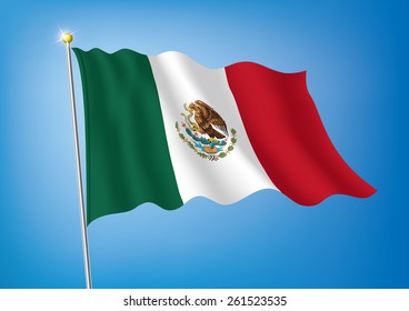 Vector art flags waving illustration:Mexico