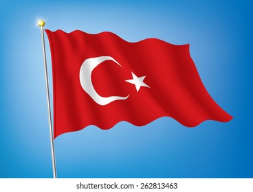 Vector art flags waving illustration:Turkey