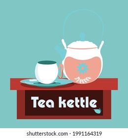 vector art flat tea kettle and cup on table 