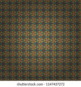 Vector art. Floral background for abstract design. Abstract fall seamless pattern in bright autumn colors (yellow, brown and blue). Vector graphic painting of falling flowers, doodles, grunge textures
