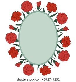 vector art flowers wreath red and green carnation on white background. Victory Day. Frame and card .9 Th May.