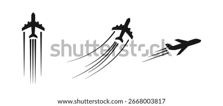 Vector art of flying plane with trail symbol, aeroplane icon with trace path, flight, travel, fly, jet, aircraft, aeroplane