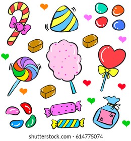 Vector art food candy various in doodle style