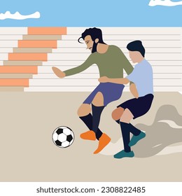 VECTOR ART OF FOOTBALL, STADIUM, FOOTBALL PLAYERS, SHOES, STEPS, PRACTICE, MATCH, SKY, TACKLE, FAST GOAL, INDIAN FOOTBALL, STRUGGLE, PEOPLE, KICK