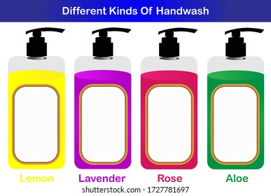 Vector art of four different color of hand wash bottle with copy space, editable eps available