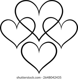 Arte vetorial de quatro corações entrelaçados simbolizam o amor eterno isolado no fundo branco