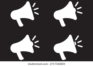 Vector art of four megaphone icons one in outline and one in solid black representing announcements