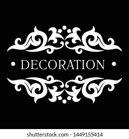 Vector art frame for design template. Elegant decoration element on black background with floral pattern for invitations, greeting cards, certificate, thank you message.
