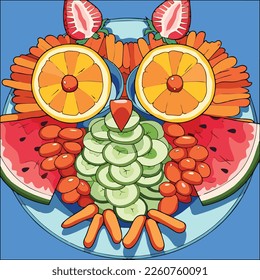 Vector art of fruit illustration in the shape of an owl face