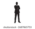 Vector art of full body silhouette of a businessman with arms crossed on white