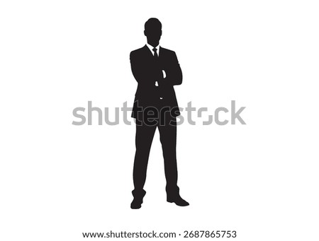 Vector art of full body silhouette of a businessman with arms crossed on white