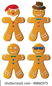 vector art of fun gingerbread cookie men with icing and spices