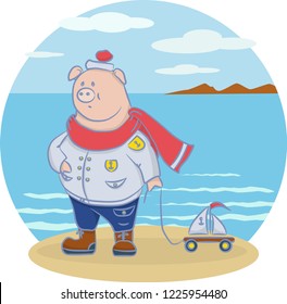 Vector art with fun Swine, the symbol of the next year. All the layers are separated.