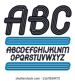Vector art funky font made with parallel lines, for use in logo design for nightclub advertising.
