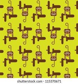 Vector art. Funny monkey in a staggered / Monkey on liana
