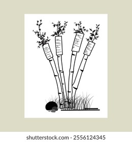 Vector art for Garden Bamboo top Plant pot Decoration