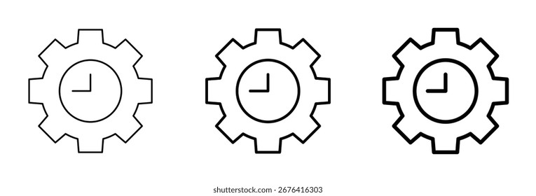 Vector art of gear clock icons time management concept, process optimization, and workflow automation symbols vector line art illustration for business and productivity