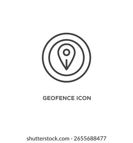 Parte vetorial de um ícone de cerca geográfica com um pino de localização dentro de um círculo
