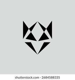 Vector art of geometric black fox head logo on a light gray background