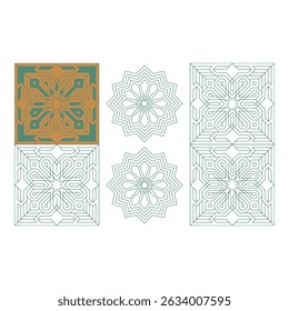 Vector art of Geometric islamic pattern design with colorful and black and white variations isolated