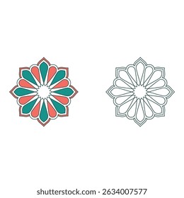 Vector art of Geometric mandala pattern design isolated on white background with floral and abstract elements