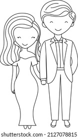 vector art ghraphic invintation bridal husband romantic wedding ceremony couple married love illustration cartoon family line art