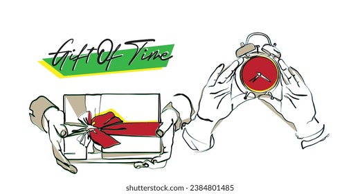 vector art of gift postcard art. contemporary art style. gift of time art.