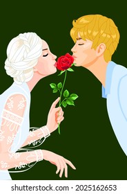 vector art girl and boy kissing