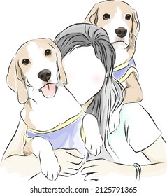 Arte vectorial de una chica con un perro de pareja adorable cachorro