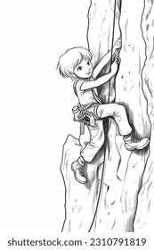 Vector Art, A Girl doing Rock Climbing, Lineart