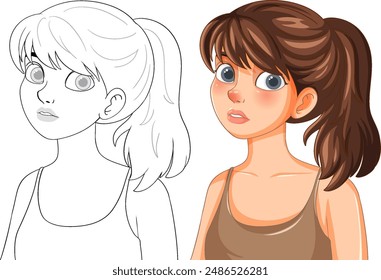Vector art of a girl with expressive eyes