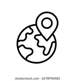 Arte vectorial del globo con el perno de la ubicación en una línea simple Ilustración vectorial del icono de la línea del arte