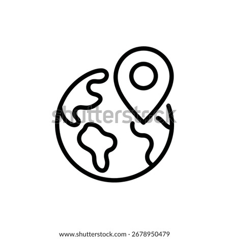 Vector art of globe with location pin, symbol of global presence line icon vector illustration