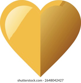 Vector art of a glossy golden heart with a smooth surface isolated on white background