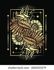 vector art gold toucan bird