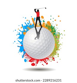 Vector art golfer illustration with watercolor. White background.