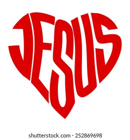 vector art graphic depicting the word: JESUS in the shape of a heart